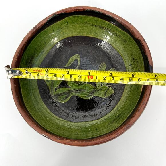 Vintage Patamban Michoacan Green Bowl Redware Pottery Mexico Folk Art - Picture 4 of 6